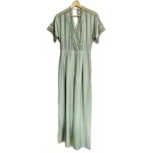 Blue Blush | Lattice Front Deep V Neck Wide Leg Jumpsuit